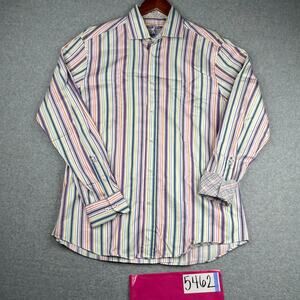 BUGATCHI Shaped Fit Shirt Large Colorful Striped Flip Cuff Button Up Long Sleeve